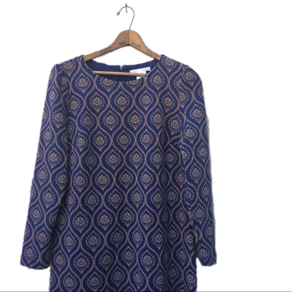 🔥Woman’s Long Sleeve Midi Dress Sz. 14 Blue Tan